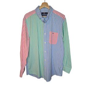 Vineyard Vines Classic Fit Shirt Men L Blue Plaid Color Block Tucker Button Down